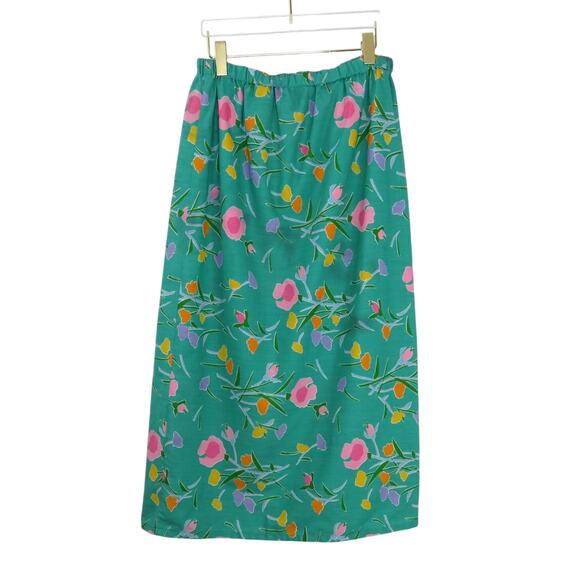 Vintage Dresses & Skirts - Vintage Vibrant Retro Floral Maxi Skirt Large Granny Pastel Easter